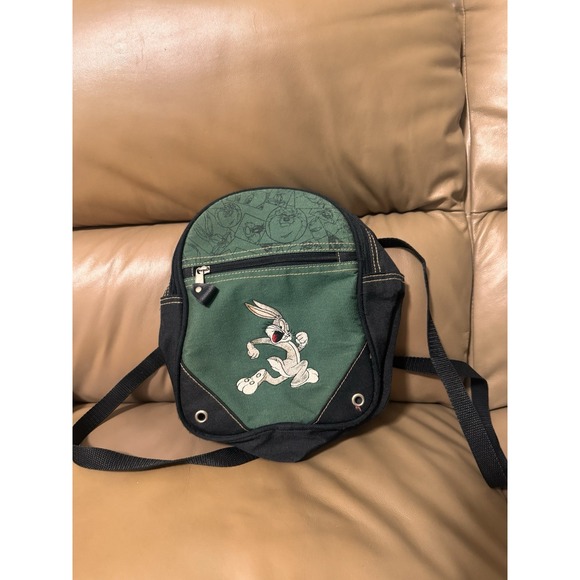 Looney Tunes Mania Handbags - Vintage Looney Tunes Bugs Bunny Embroidered Green Backpack Purse Mini 1997 Black